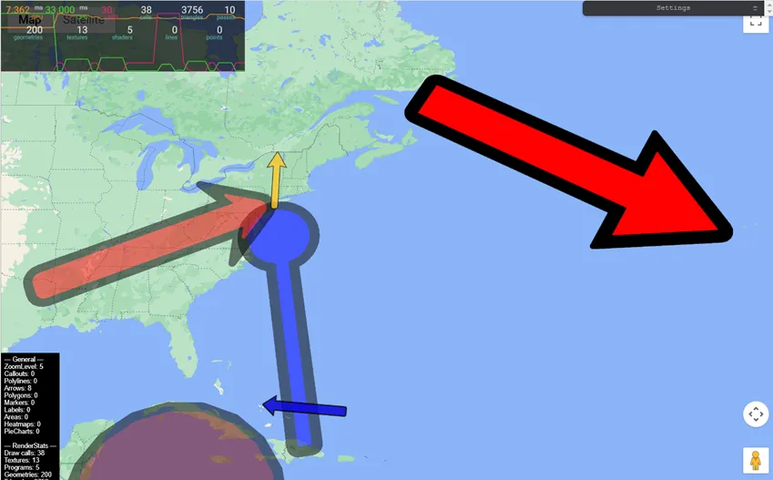 Arrow rendering with shadows and render stats