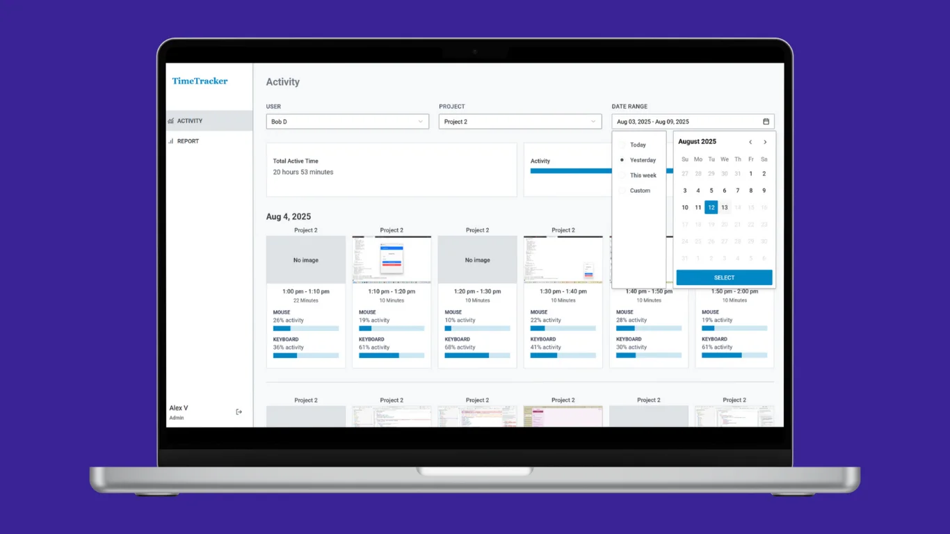 Time tracking software project screenshot